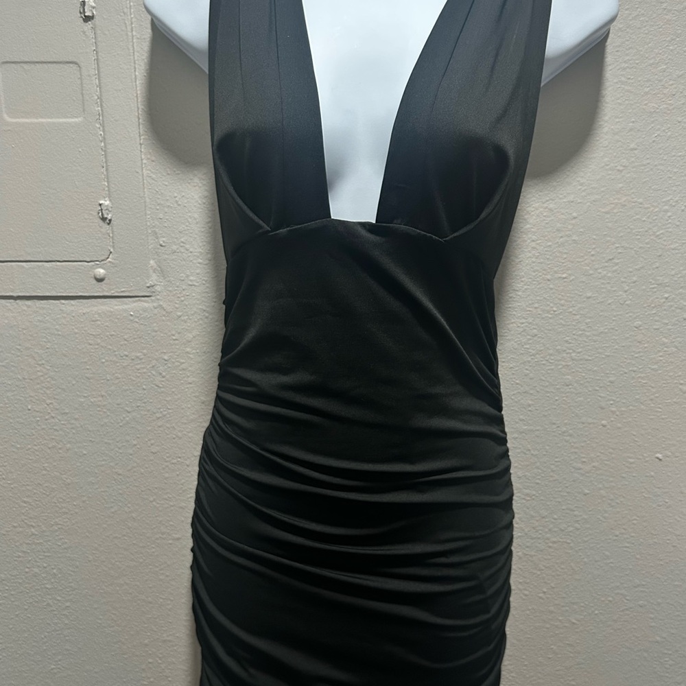 Chic Black Ruched Mini Dress